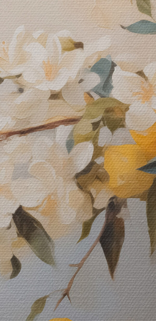 Painting of a vase with flowers and lemons Painting of a vase with flowers and lemons
