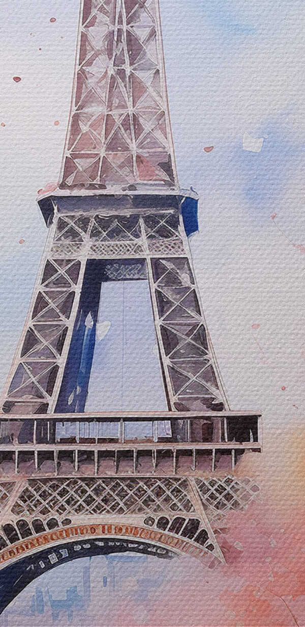 Watercolor painting of a tower with pink flowers and a bridge Watercolor painting of a tower with pink flowers and a bridge
