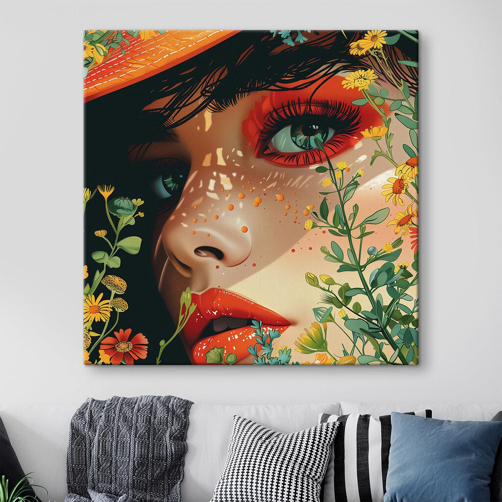 Woman with a hat and flowers
