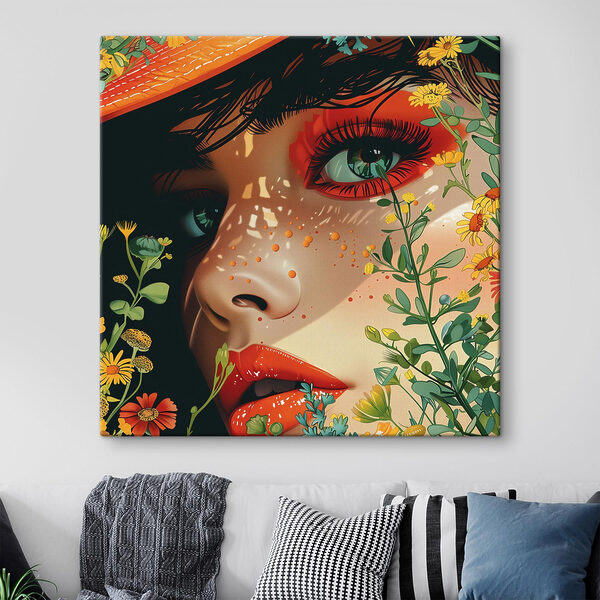 Woman with a hat and flowers