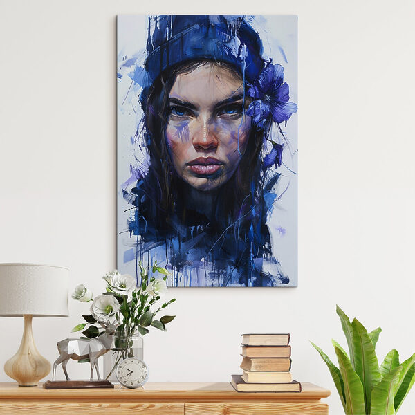 Quadri Quadri Dipinto raffigurante una donna con fiori blu tra i capelli (COD: s42086)