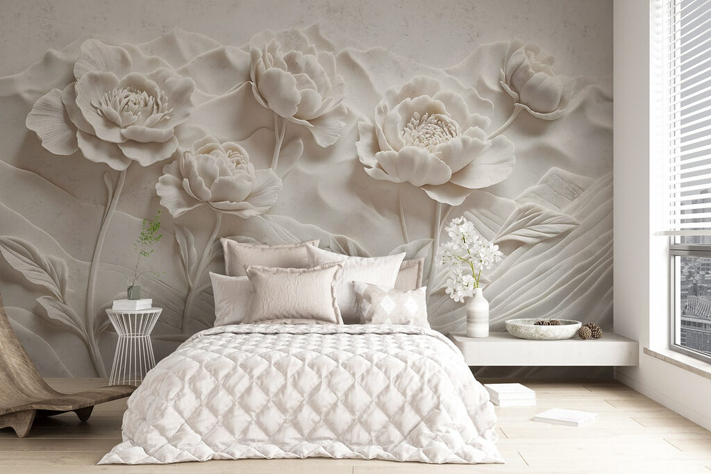 White flower carving on a wall