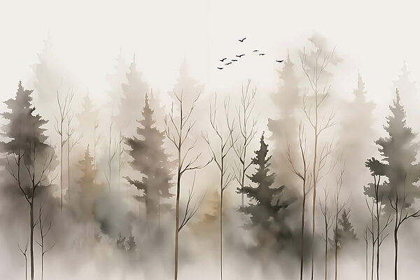 Gruppo di alberi nella nebbia Gruppo di alberi nella nebbia