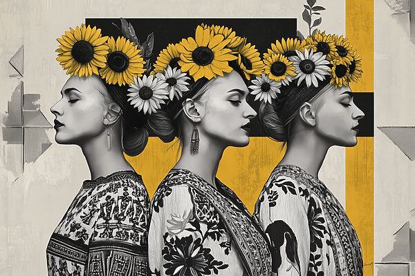 Group of women with sunflowers in their hair