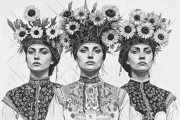 Group of women with flowers on their head