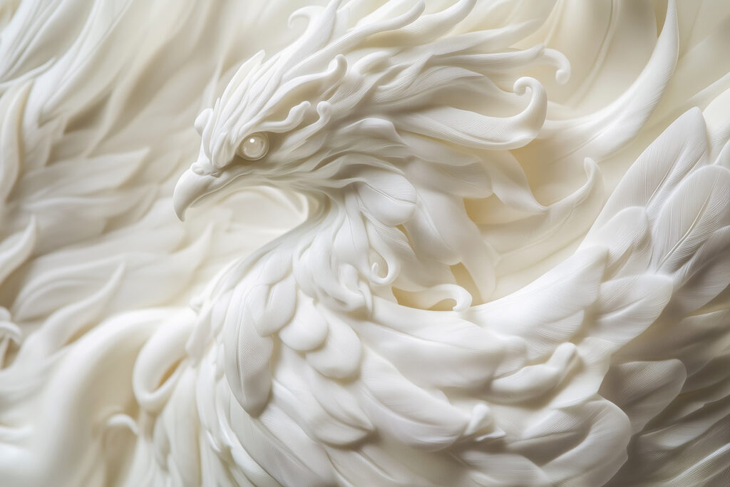 Statua di uccello bianco con piume Statua di uccello bianco con piume