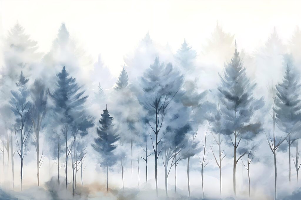 Gruppo di alberi nella nebbia Gruppo di alberi nella nebbia