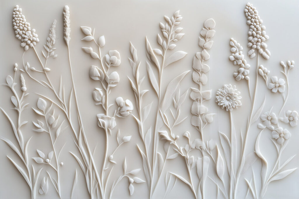 Design a fiori e foglie bianche Design a fiori e foglie bianche