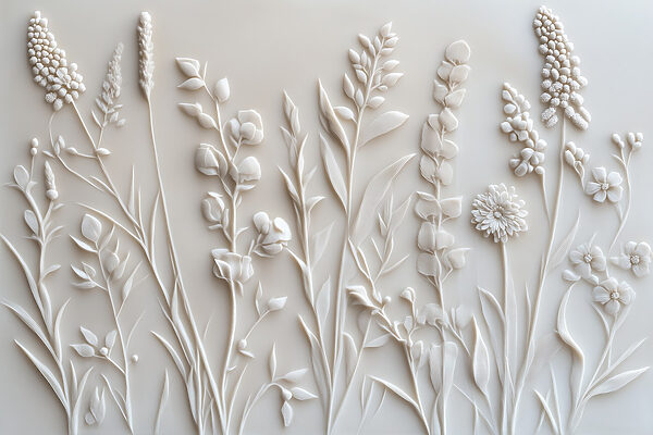 Design a fiori e foglie bianche Design a fiori e foglie bianche