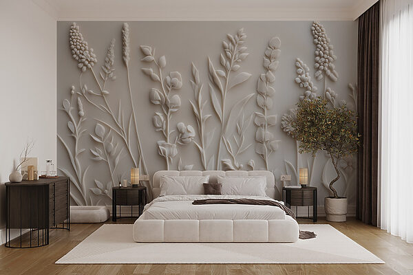 Design a fiori e foglie bianche Design a fiori e foglie bianche