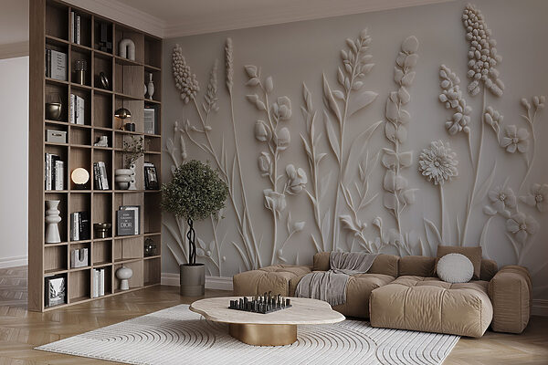 Design a fiori e foglie bianche Design a fiori e foglie bianche