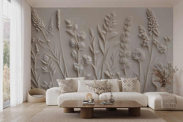 Design a fiori e foglie bianche Design a fiori e foglie bianche