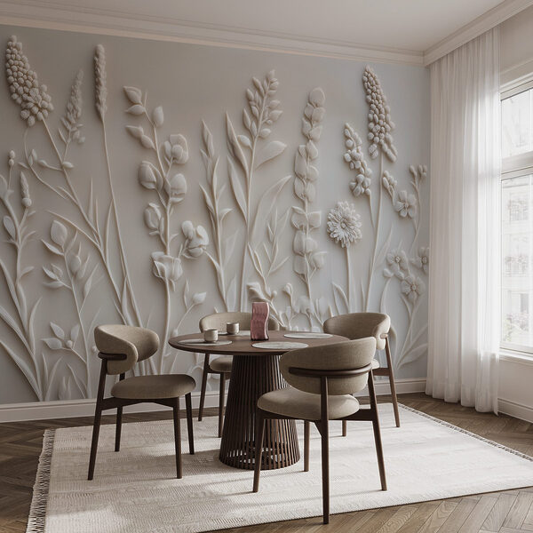 Design a fiori e foglie bianche Design a fiori e foglie bianche