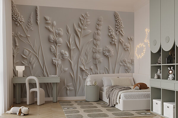 Design a fiori e foglie bianche Design a fiori e foglie bianche