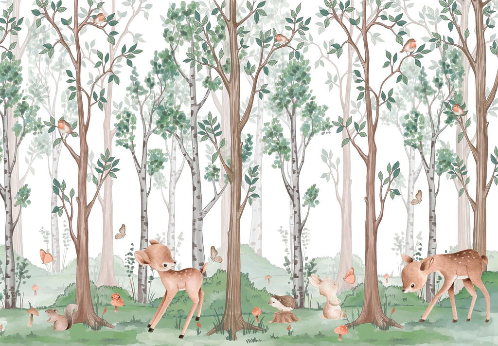 Sfondo con una foresta di alberi e animali Sfondo con una foresta di alberi e animali