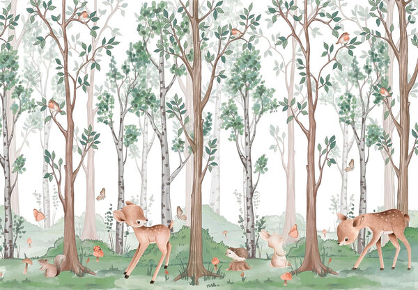 Sfondo con una foresta di alberi e animali Sfondo con una foresta di alberi e animali