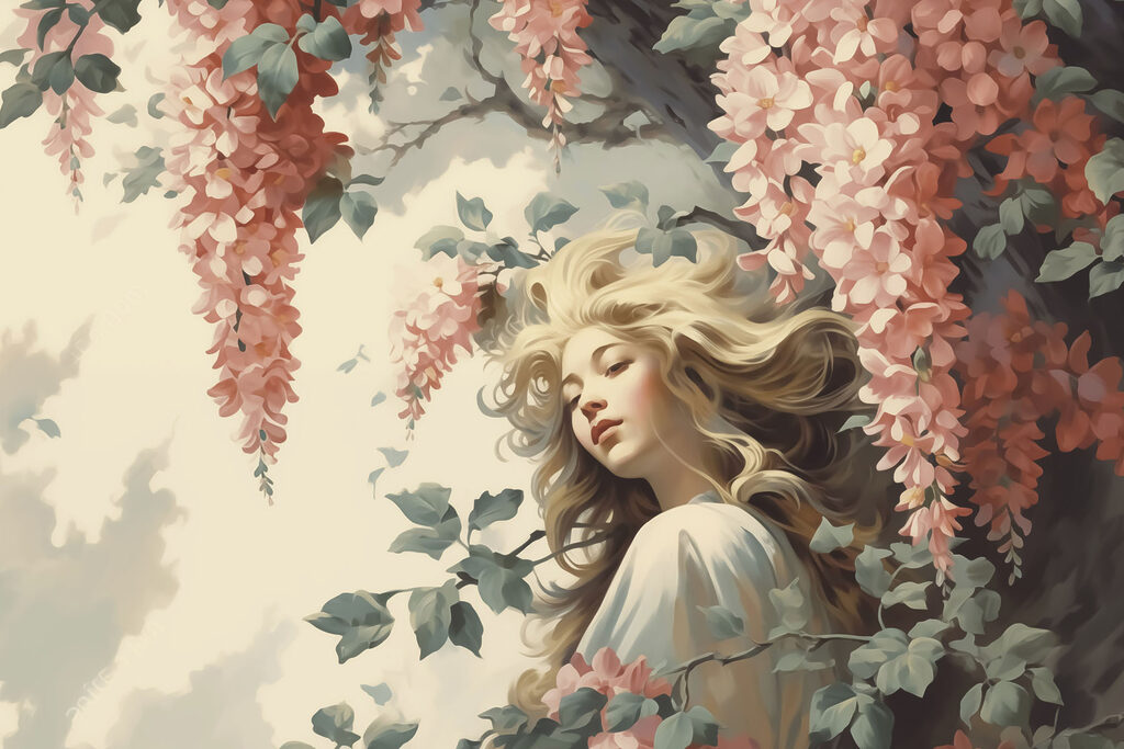 Donna su un albero con fiori Donna su un albero con fiori