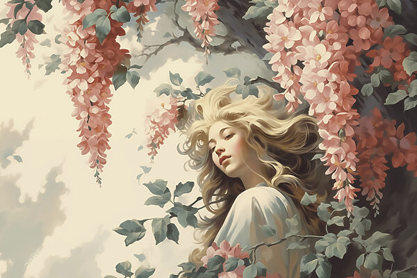Donna su un albero con fiori Donna su un albero con fiori