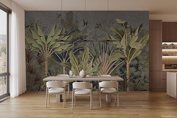 Wallpaper with a tropical forest