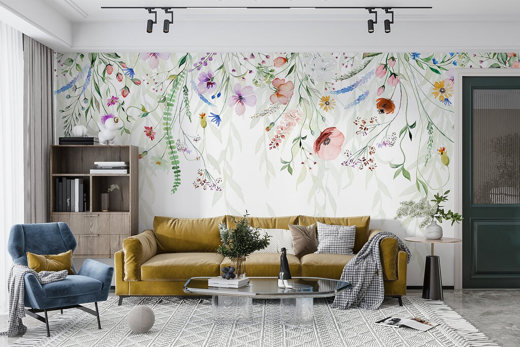 Watercolor painting of flowers and leaves