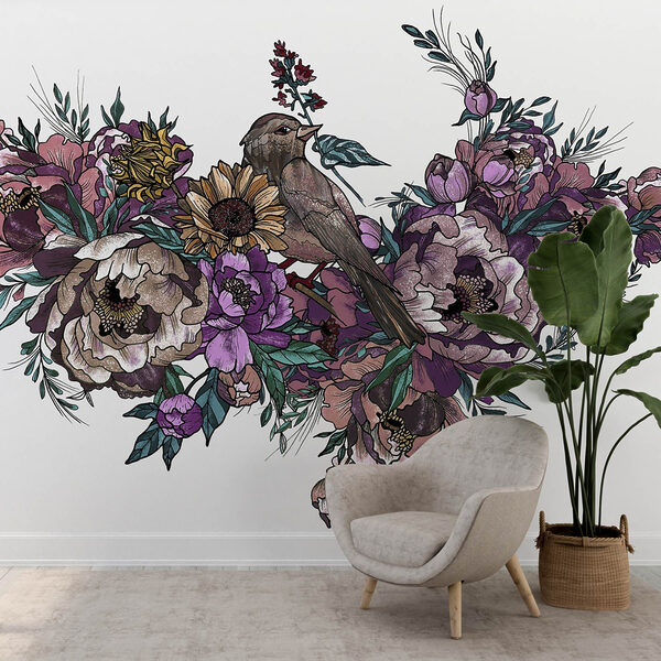 Uccello seduto su un mazzo di fiori Uccello seduto su un mazzo di fiori