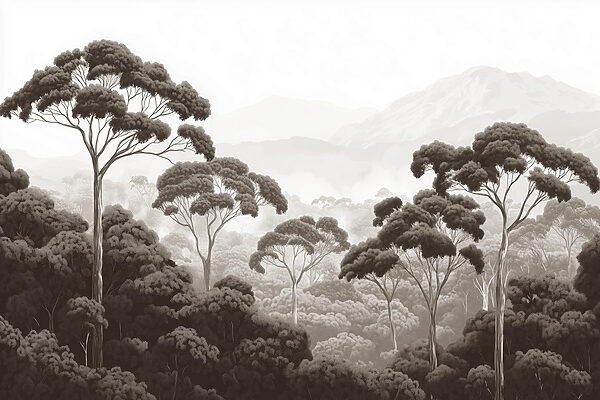 Foresta con alberi e montagne sullo sfondo Foresta con alberi e montagne sullo sfondo
