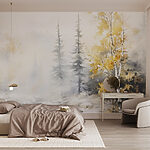 Carta da parati Acquerello di un fiume con alberi e neve