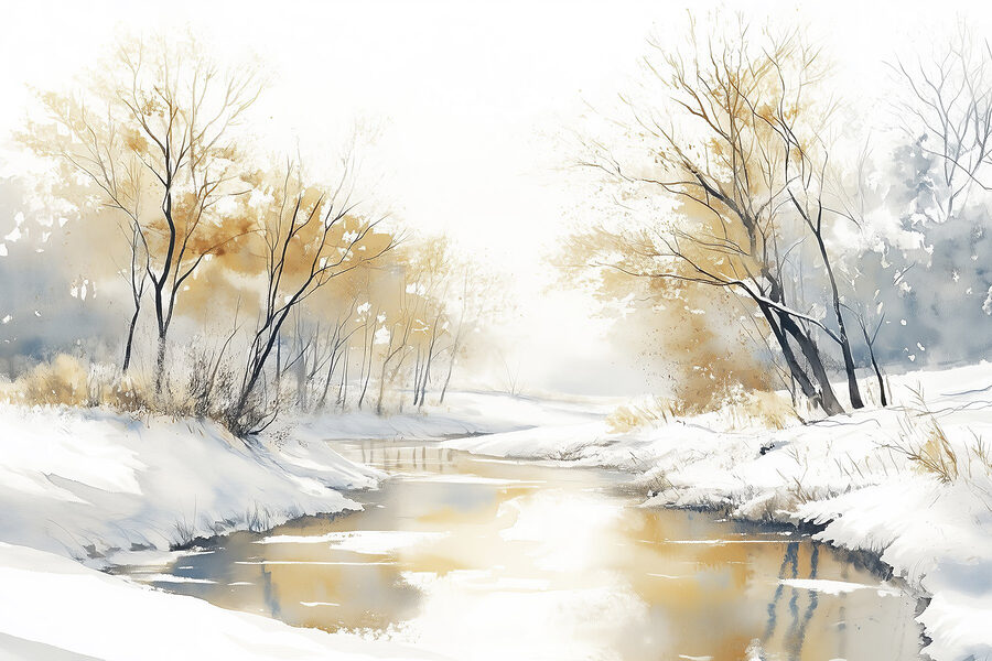 Carta da parati Fiume con neve e alberi - immagine 6