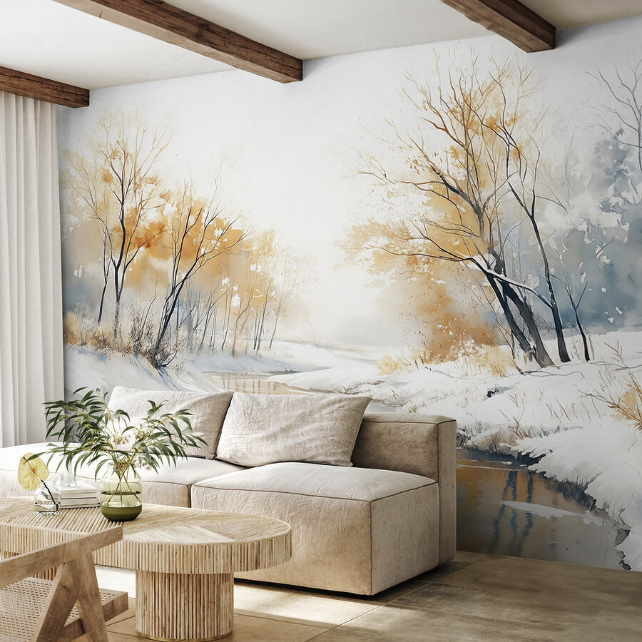Carta da parati Fiume con neve e alberi - immagine 2