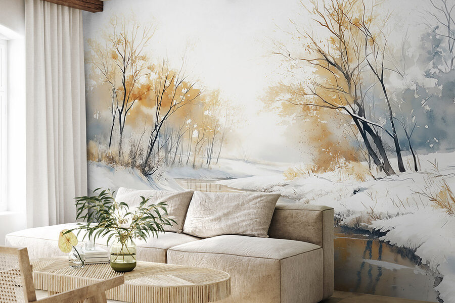 Carta da parati Fiume con neve e alberi - immagine 3