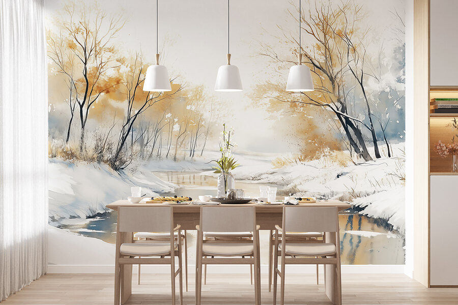 Carta da parati Fiume con neve e alberi - immagine 4