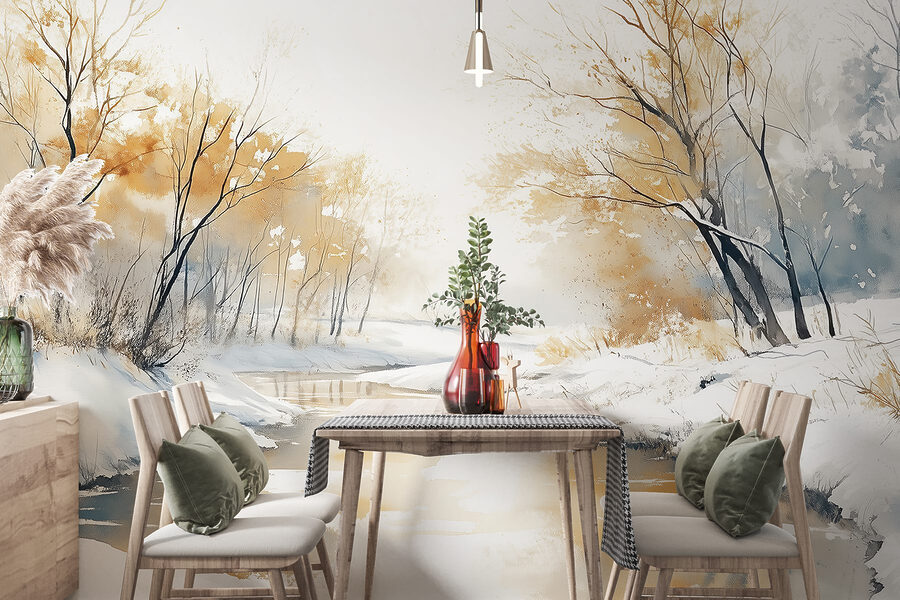 Carta da parati Fiume con neve e alberi - immagine 5