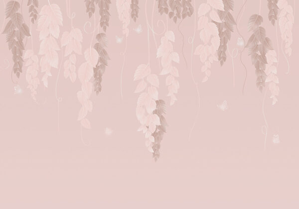 Sfondo rosa e bianco con foglie e farfalle Sfondo rosa e bianco con foglie e farfalle