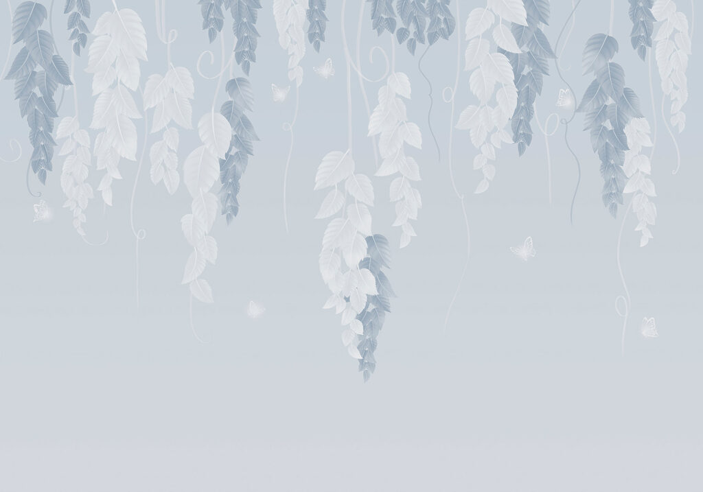 Foglie e farfalle bianche e blu Foglie e farfalle bianche e blu