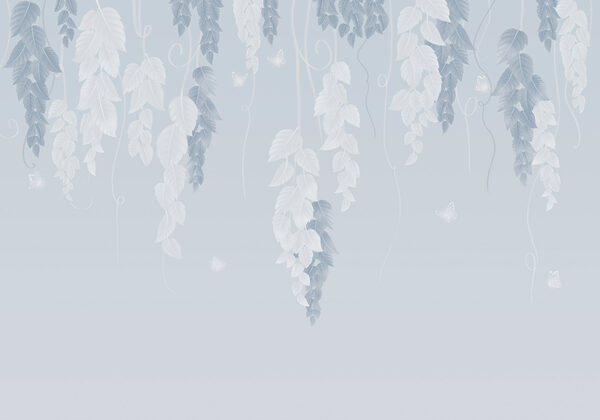 Foglie e farfalle bianche e blu Foglie e farfalle bianche e blu