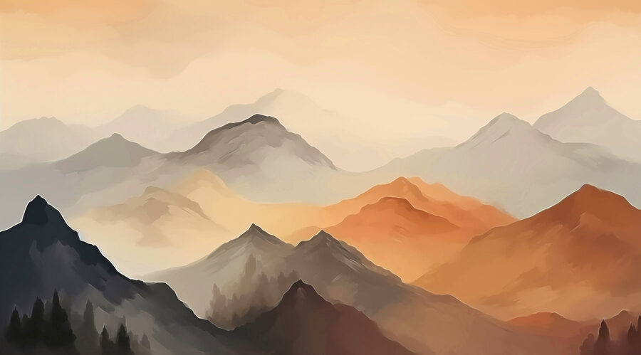 Pittura di montagne nella nebbia