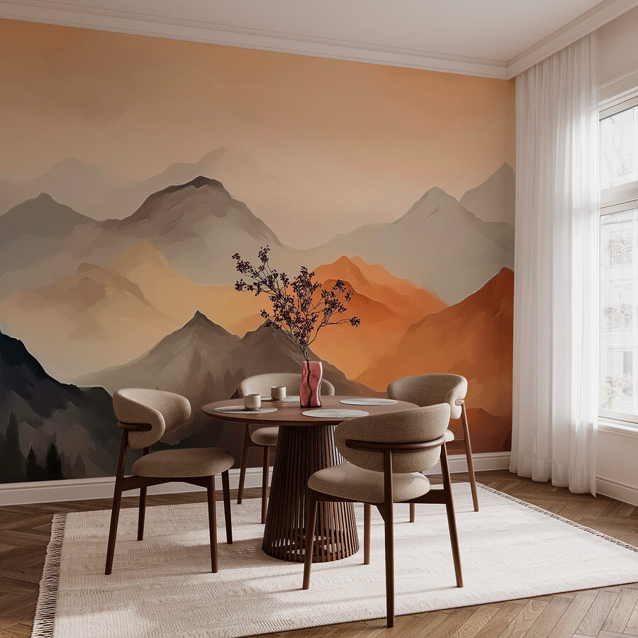 Pittura di montagne nella nebbia
