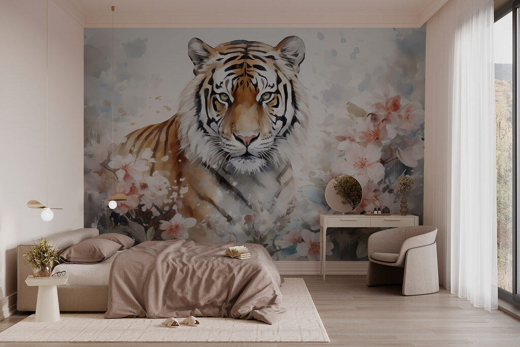 Tiger in a flowery garden