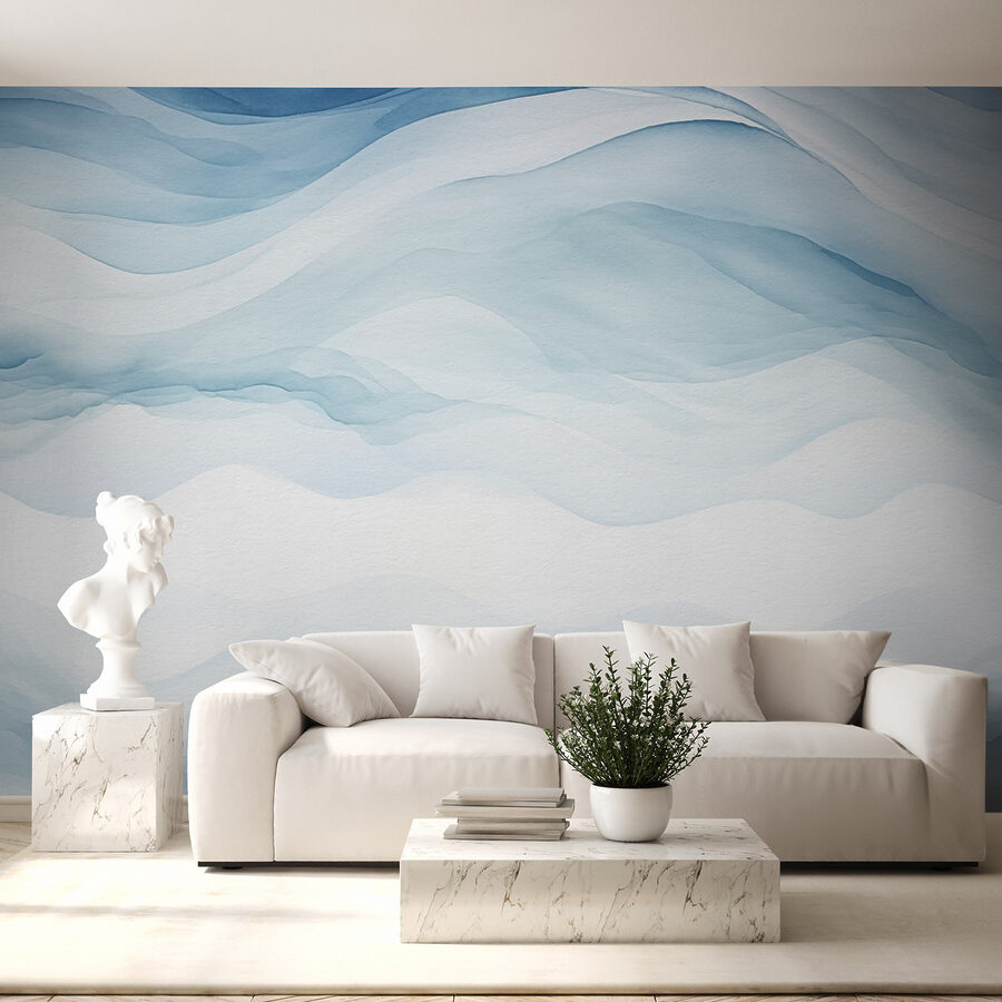 Carta da parati Pittura ad acquerello bianca e blu - immagine 2