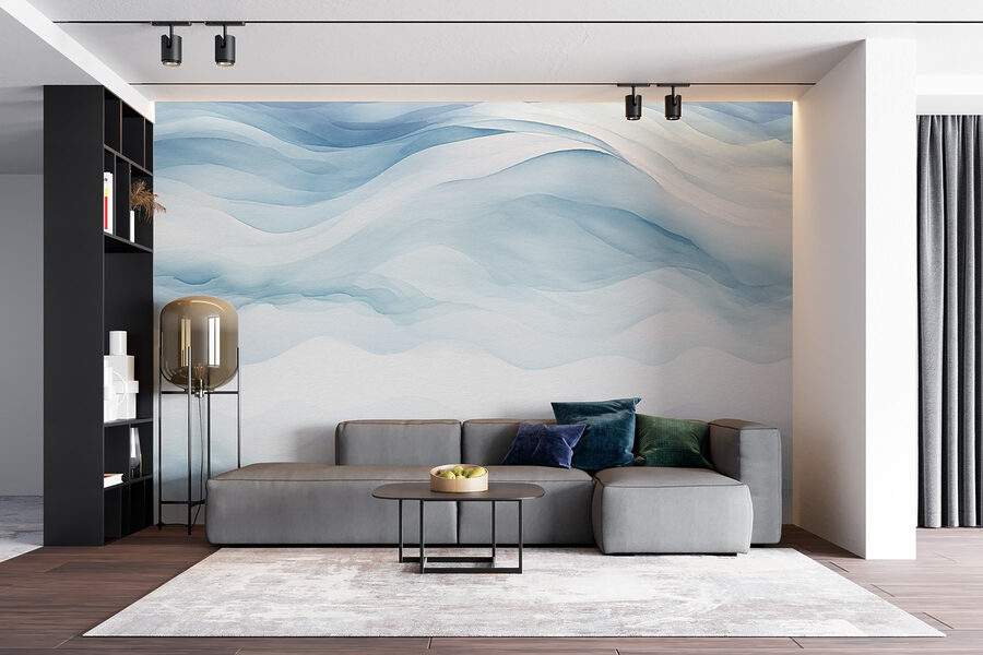 Carta da parati Pittura ad acquerello bianca e blu - immagine 3