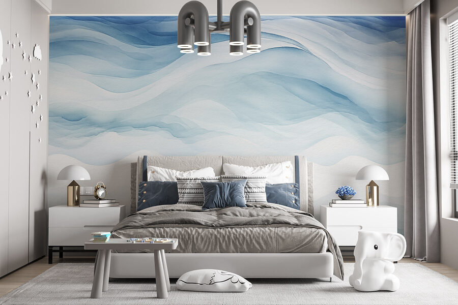 Carta da parati Pittura ad acquerello bianca e blu - immagine 5