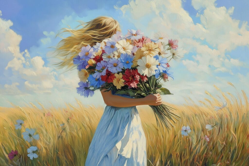 Woman holding a bouquet of flowers Woman holding a bouquet of flowers