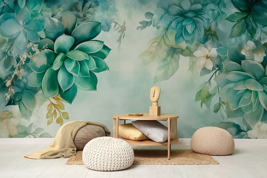 Pittura di piante e fiori verdi