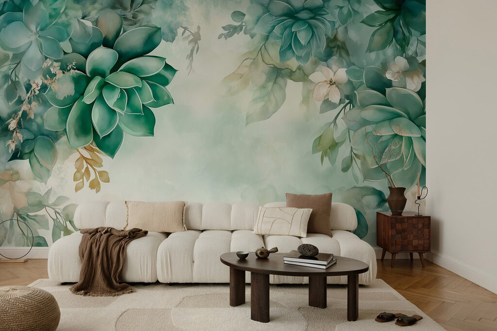 Painting of green plants and flowers