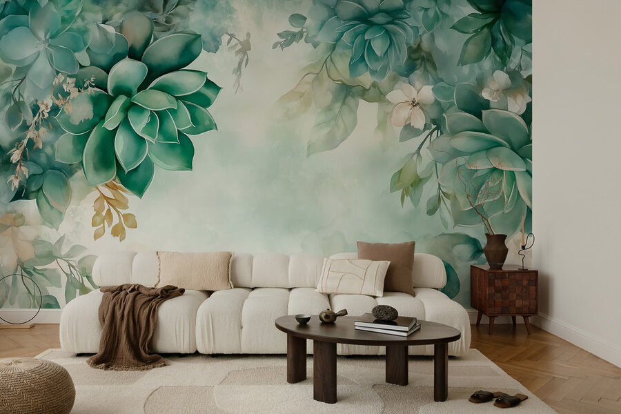 Pittura di piante e fiori verdi
