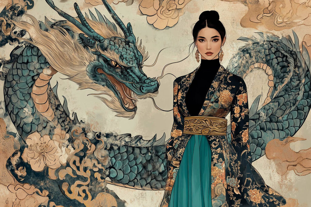 Donna con kimono e drago Donna con kimono e drago