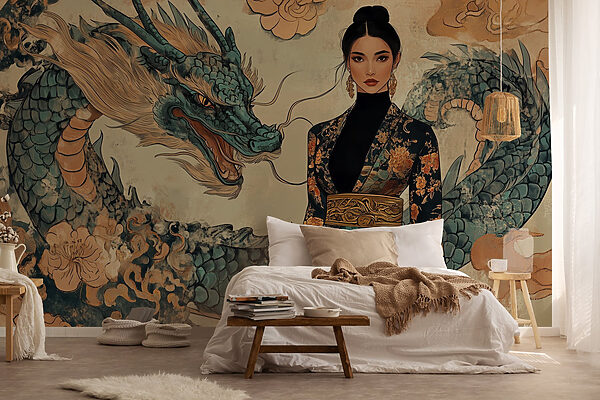 Donna con kimono e drago Donna con kimono e drago