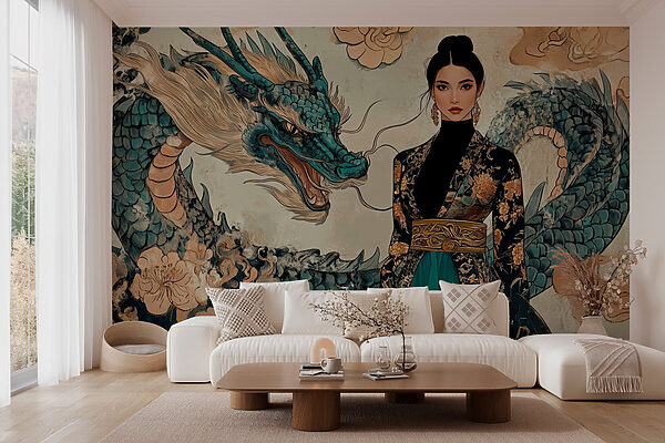 Donna con kimono e drago Donna con kimono e drago