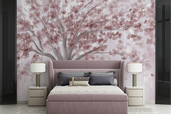 Pittura di un albero con foglie rosa Pittura di un albero con foglie rosa