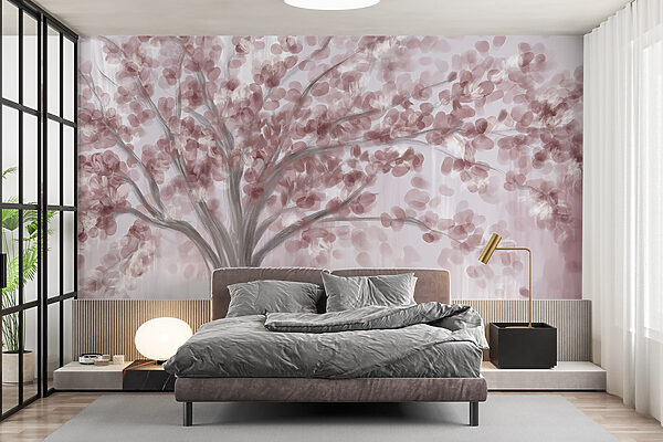 Pittura di un albero con foglie rosa Pittura di un albero con foglie rosa